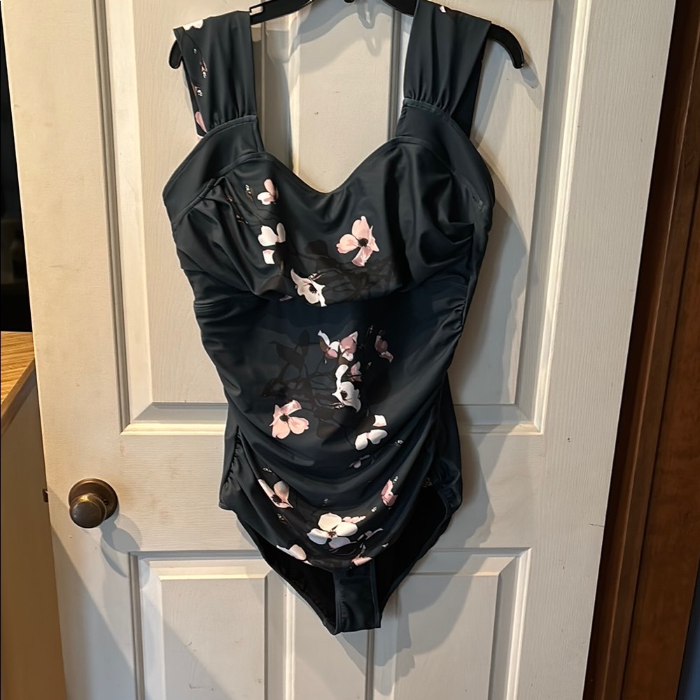 Floral One-Piece Swimsuit dark green